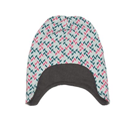 Gorro infantil de invierno de estampado geométrico en fucsia y verde. Protege del frío cabeza y orejas