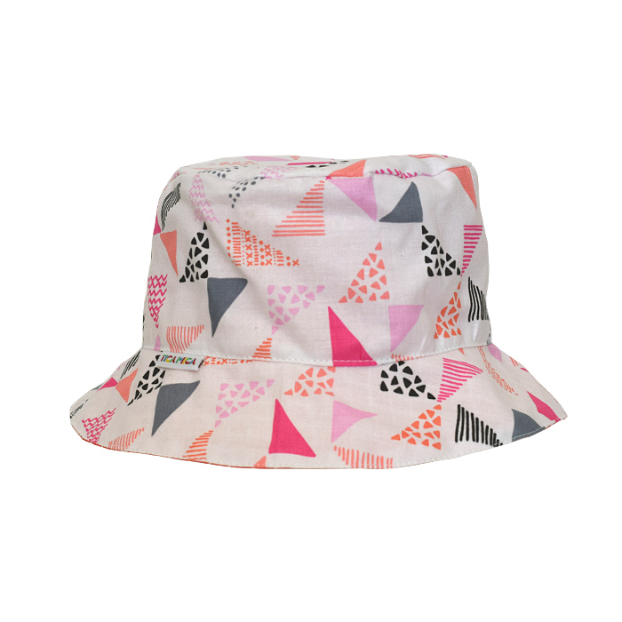 Gorro reversible para el verano en rosa fucsia, naranja, gris y blanco Gorro reversible tipo pescador, con original estampado ideal para proteger del sol a pequeños
