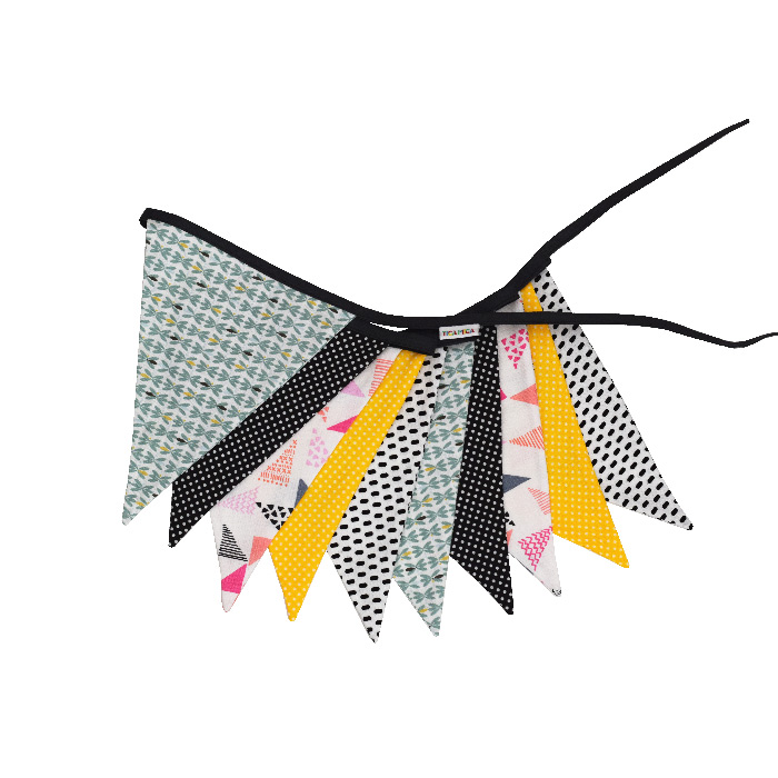 Banderola decorativa en blanco, negro, fucsia, turquesa y amarillo Guirnalda Pink Punk - Imagen 1